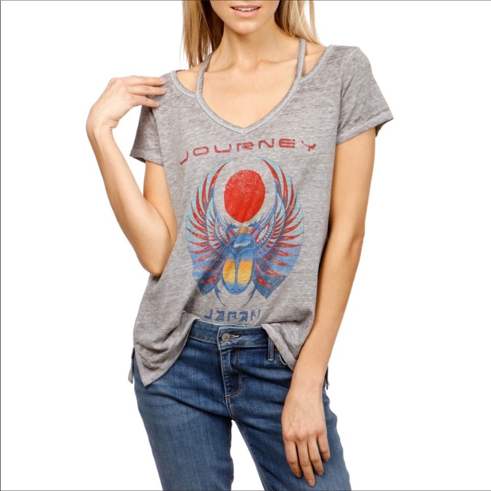 Lucky Brand Journey Burnout Cold Shoulder Tee M - Picture 1 of 8
